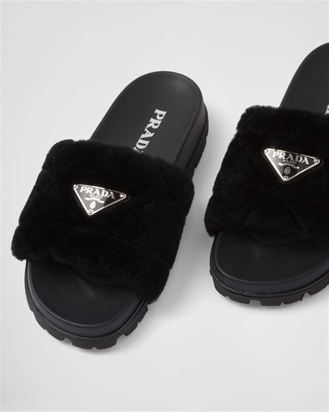 prada suede slippers|prada fluffy slides.